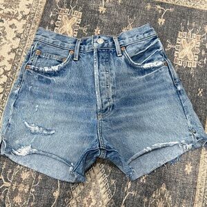 Agolde 26 Light Blue Dee High-Waist Distressed Denim Shorts